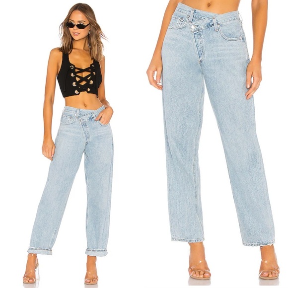 Agolde Denim - Agolde Criss Cross Upsized Jean Suburbia light wash asymmetrical waist size 23